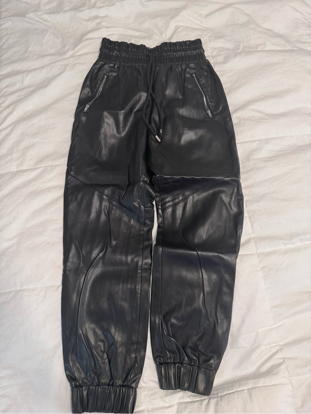 Black Faux Leather Jogger Pants - Women's Track Joggers